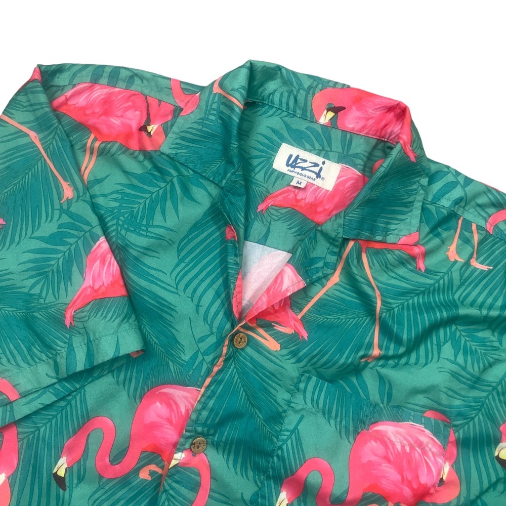 Uzzi‎ Amphibious Gear Medium Short Sleeve Button Down Pelican Pink Green